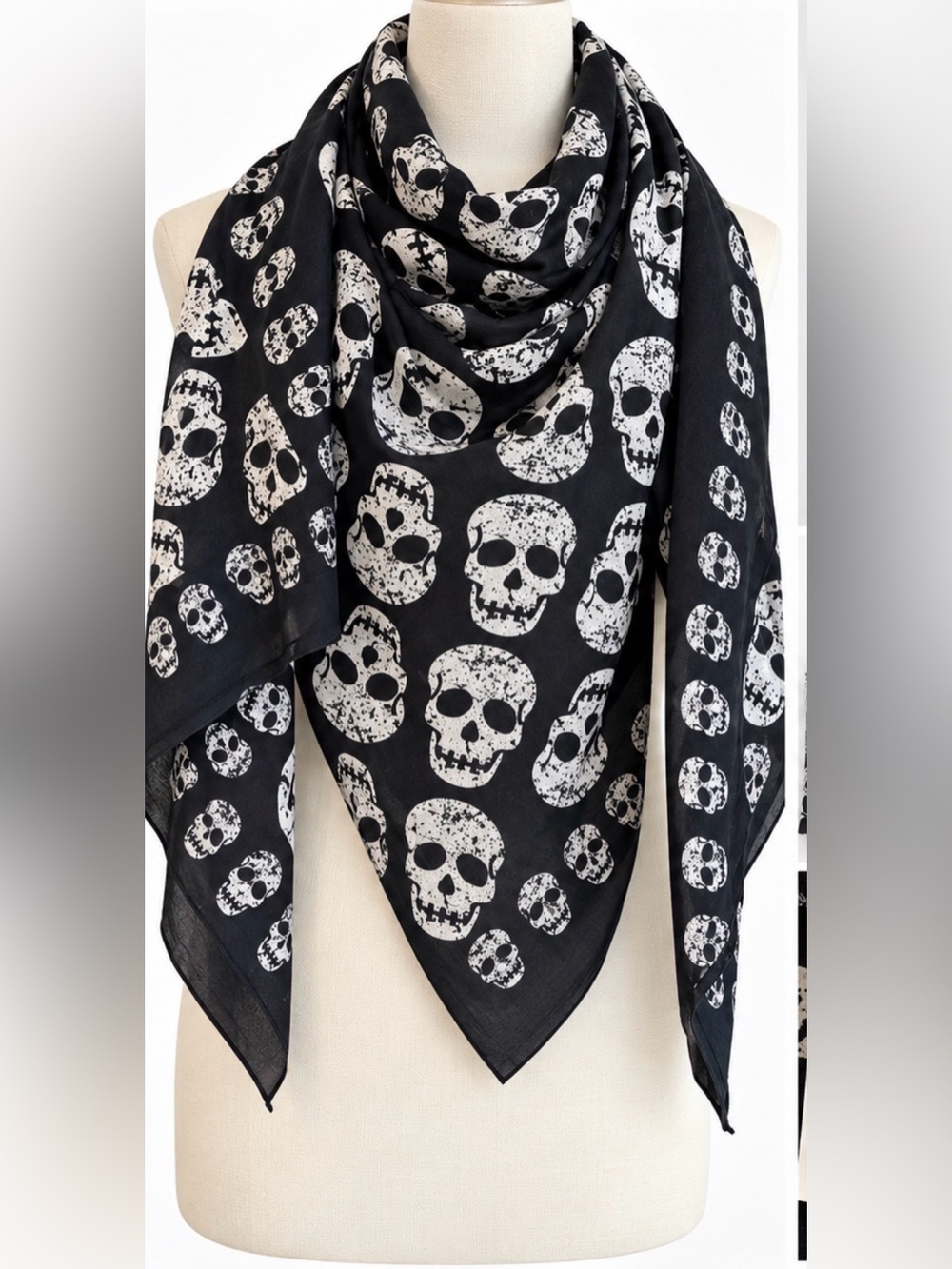 NWT Charo Black White Skull Scarf 100% Cotton Oversized Goth Halloween